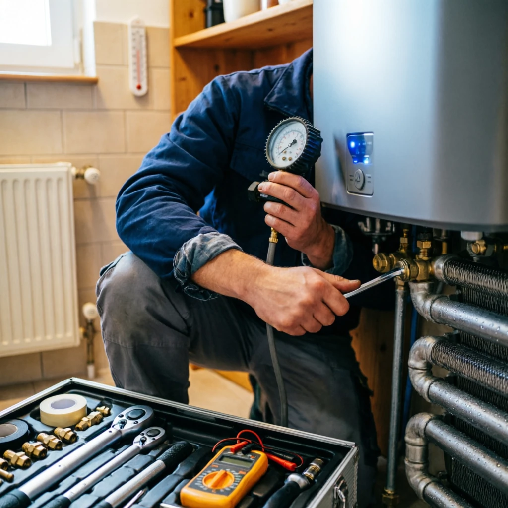 Techniker bei der Wartung einer Heizungsanlage